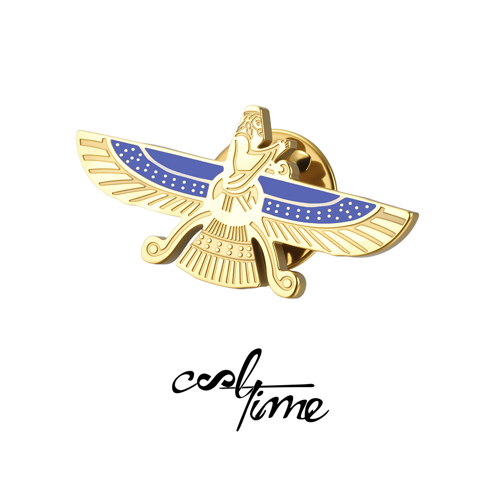 Men Accessories Brooch - CoolTime Faravahar Pin Badge Blue Enamel
