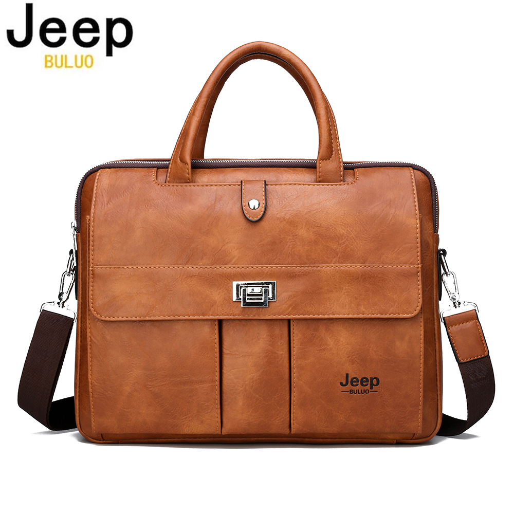 Men Accessories Bag - Jeep Buluo Men's Leather Briefcase 14