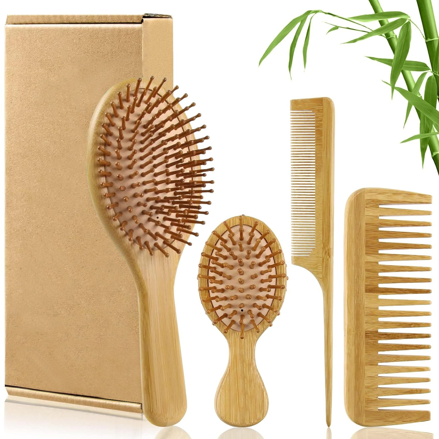 Men Accessories Combo - Bamboo Hair Brush Comb Set for
